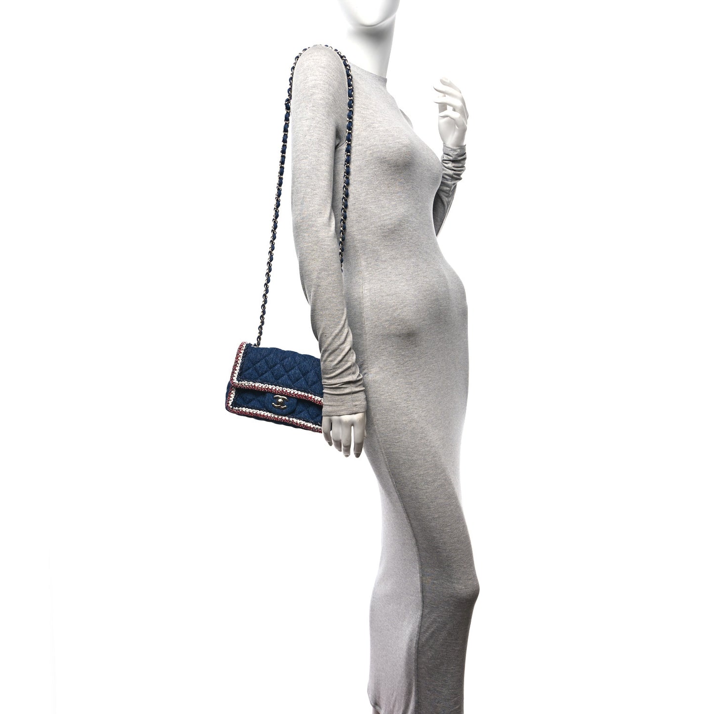 Denim Braided Mini Rectangular Flap Bag Blue