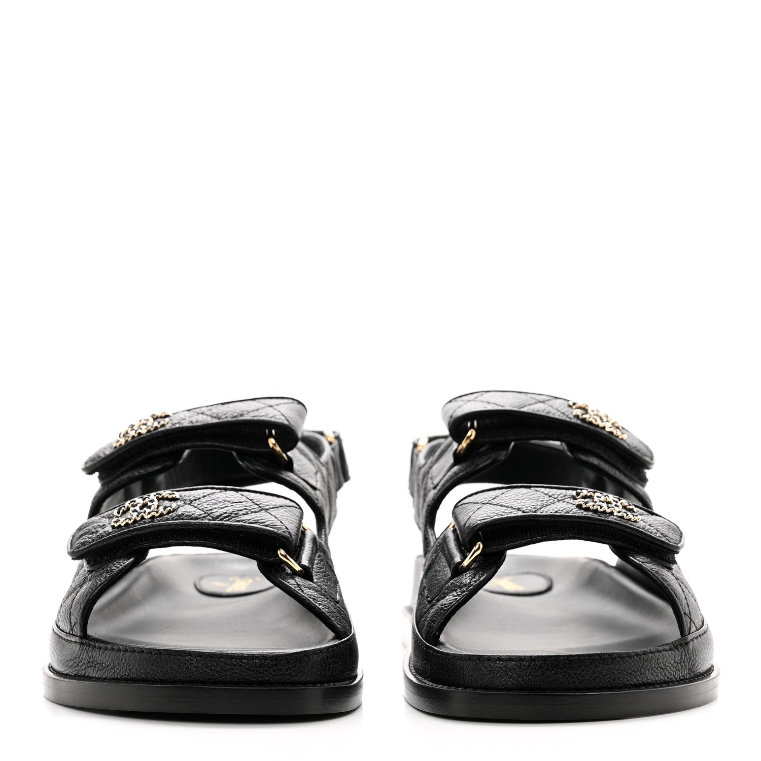 Chanel Grained Calfskin Velcro Dad Sandals 40 Black 2 of 9