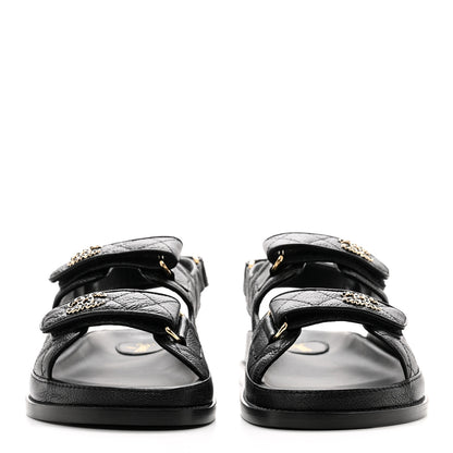 Chanel Grained Calfskin Velcro Dad Sandals 40 Black 2 of 9