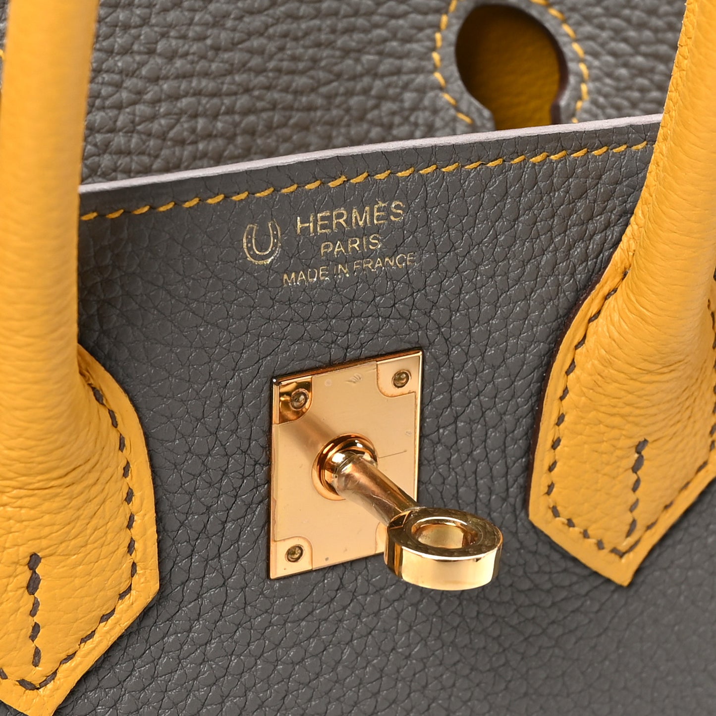 Togo Bi-Color Horseshoe Birkin 25 Etoupe Jaune Ambre