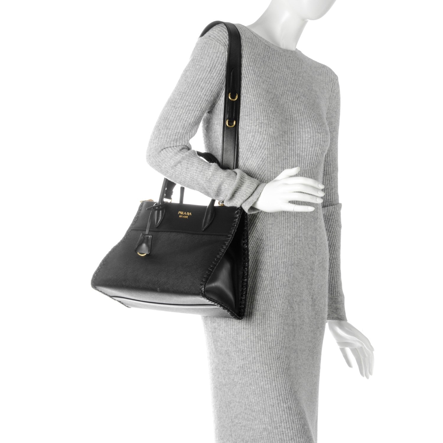 Prada Saffiano Whipstitch Medium Paradigme Bag Nero Black 2 of 6