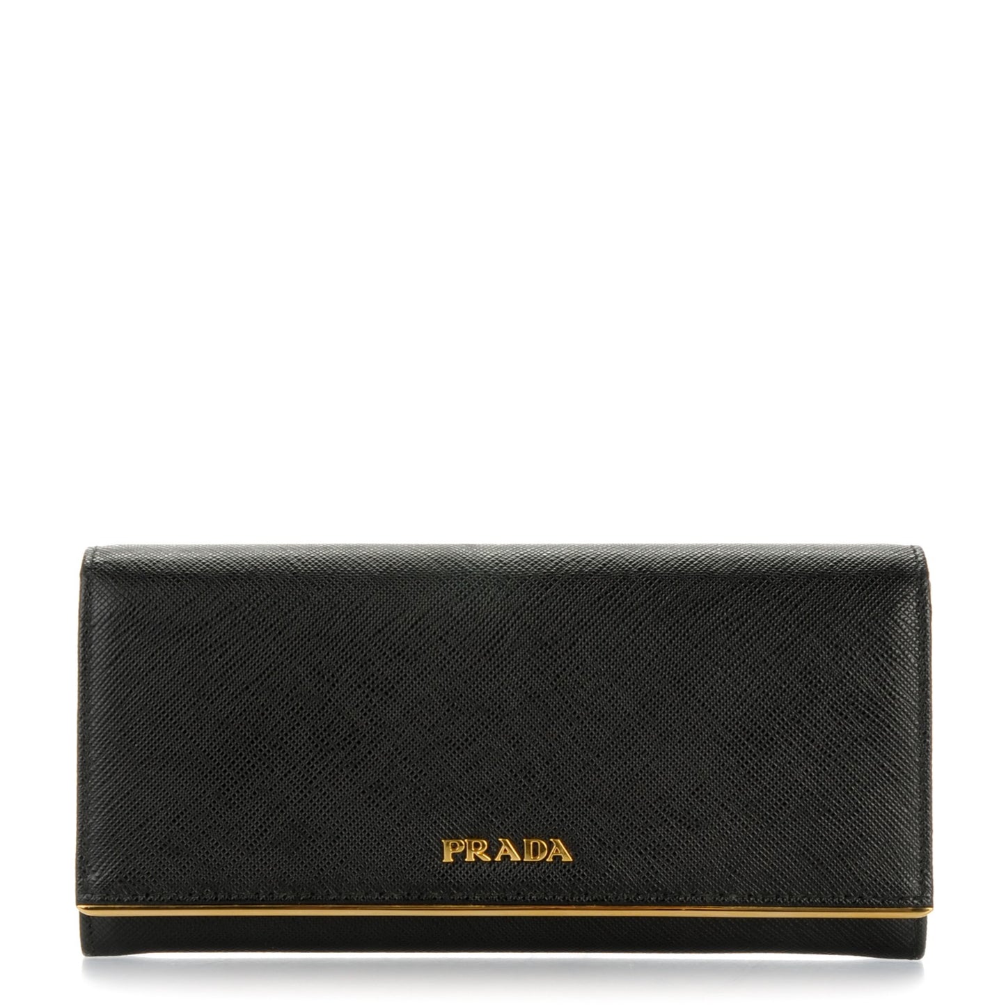 Saffiano Metal Bar Flap Wallet Black