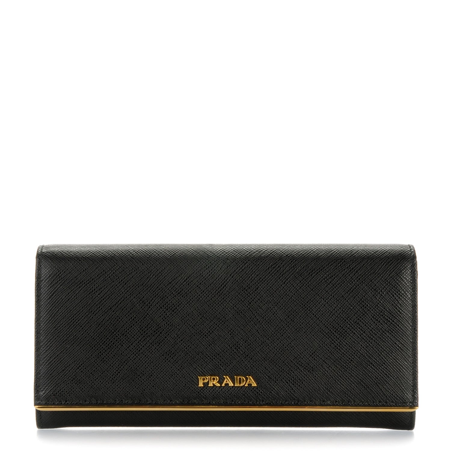 Prada Saffiano Metal Bar Flap Wallet Black 1 of 6