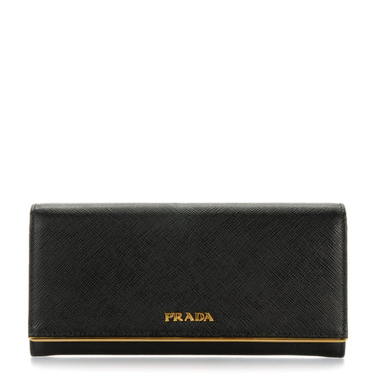 Prada Saffiano Metal Bar Flap Wallet Black 1 of 6
