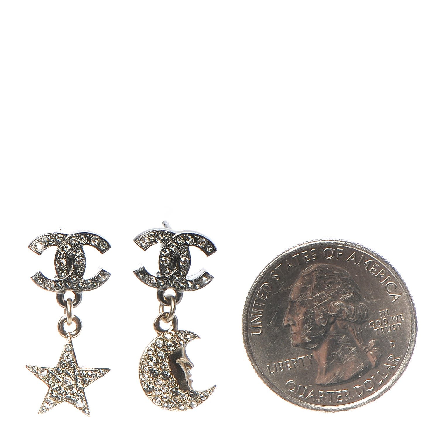 Chanel Ruthenium Crystal CC Star Moon Earrings Grey Gold 2 of 5