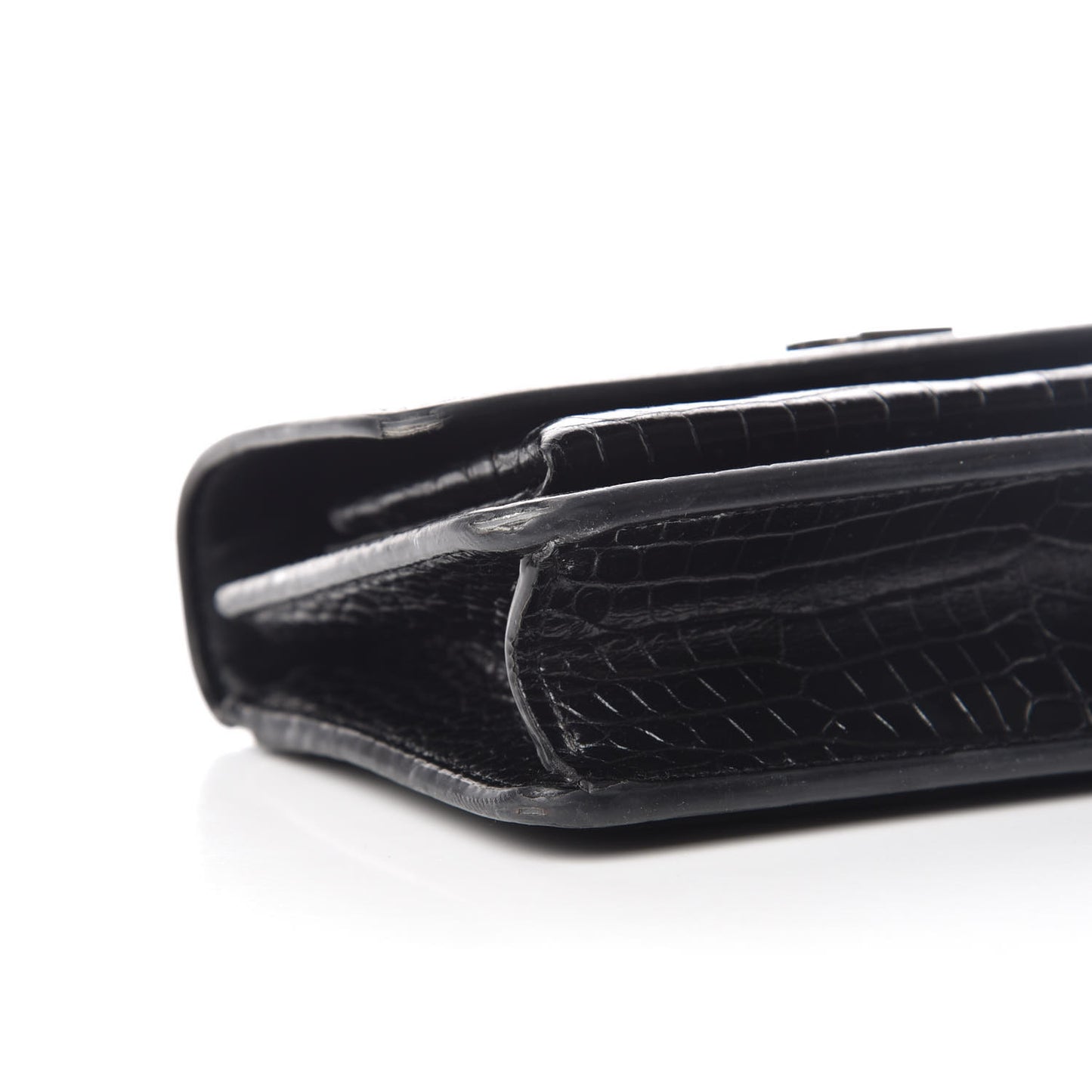 Calfskin Crocodile Embossed Monogram Sunset Chain Wallet Black