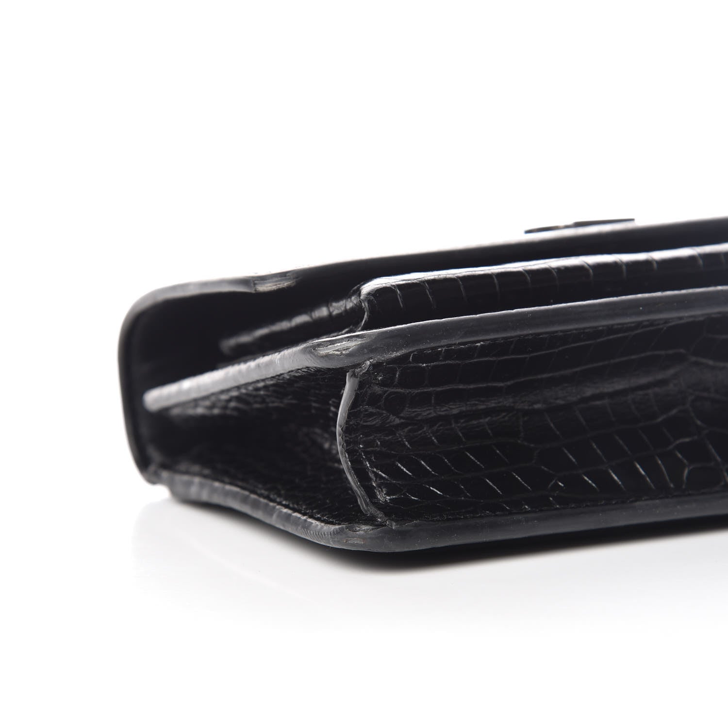 Saint Laurent Calfskin Crocodile Embossed Monogram Sunset Chain Wallet Black 5 of 12
