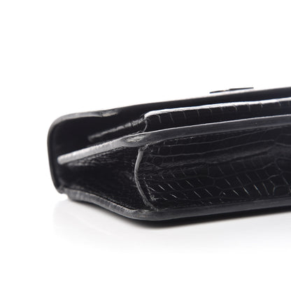 Saint Laurent Calfskin Crocodile Embossed Monogram Sunset Chain Wallet Black 5 of 12
