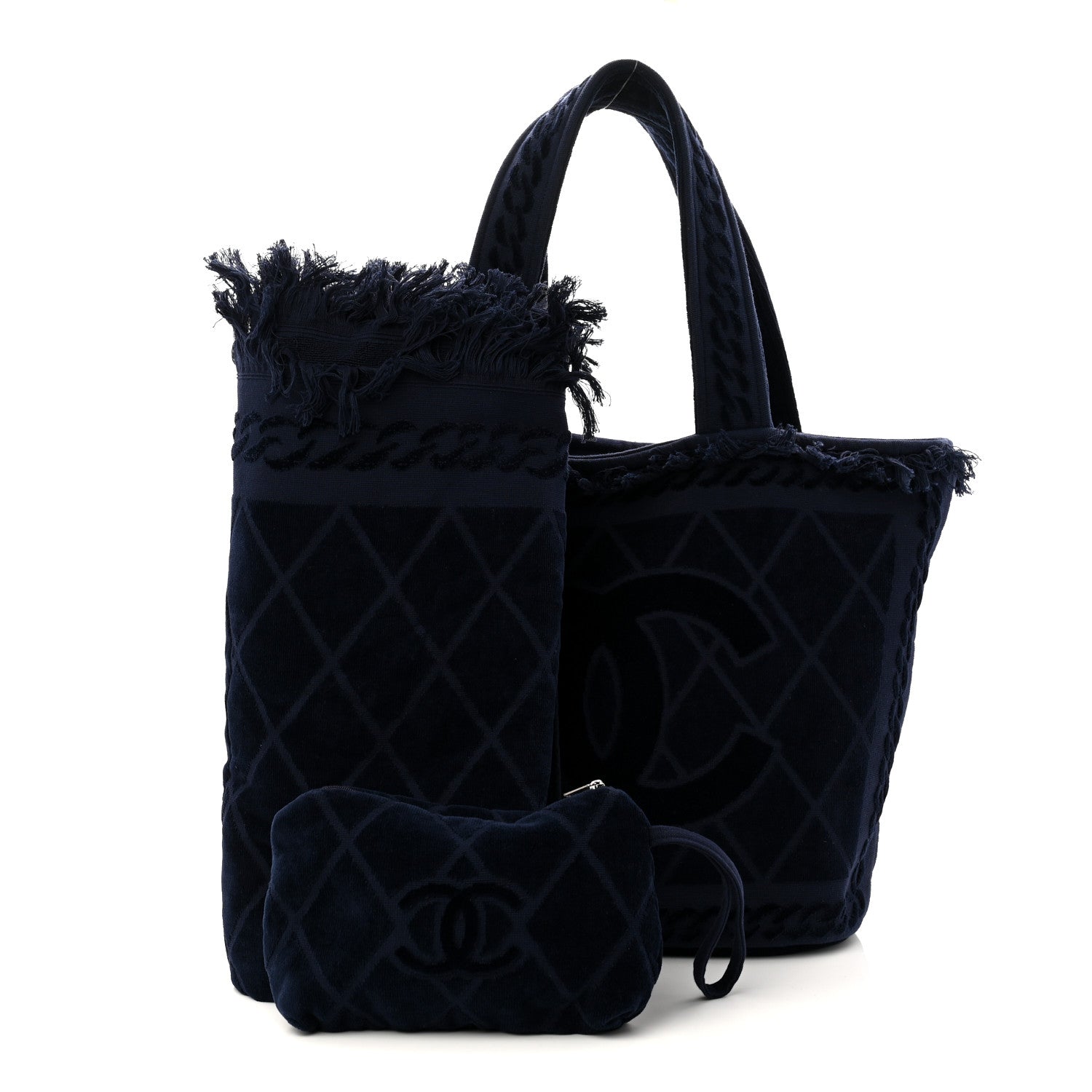 Chanel Terry Cotton CC Beach Tote Towel Set Blue 1825433
