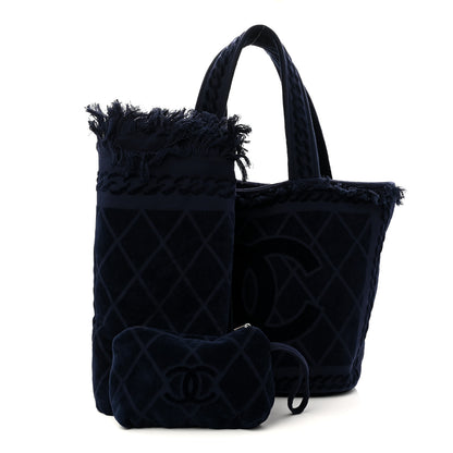 Chanel Terry Cotton CC Beach Tote Towel Set Blue 3 of 12