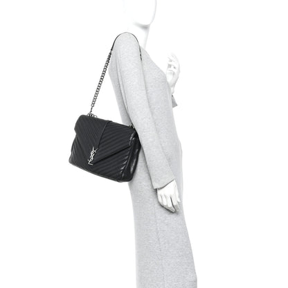 Saint Laurent Sheepskin Matelasse Chevron Monogram Large College Satchel Black 2 of 9