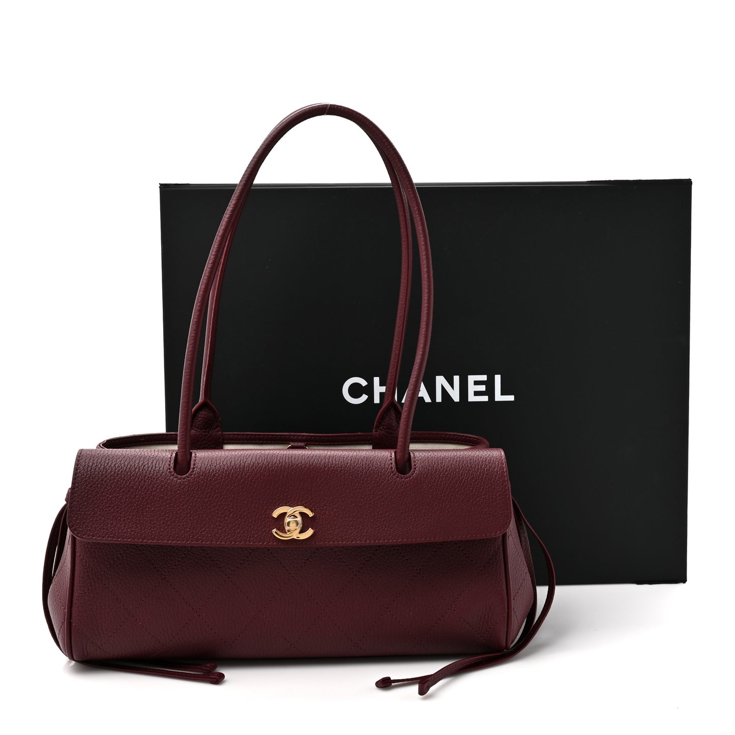 Grained Calfskin Stitched Urban Essentials Small Shopping Bag Burgundy
