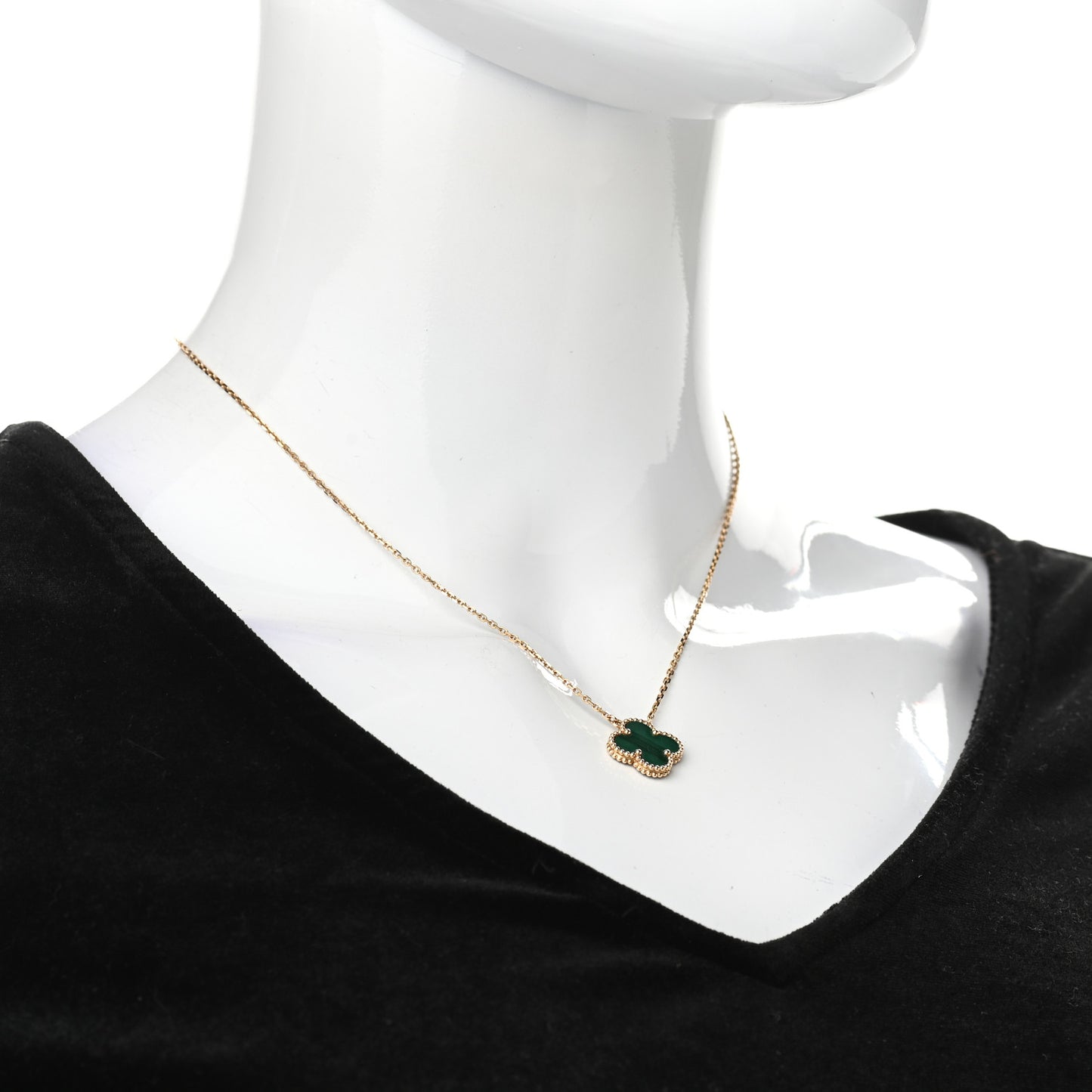 18K Yellow Gold Malachite Vintage Alhambra Pendant Necklace