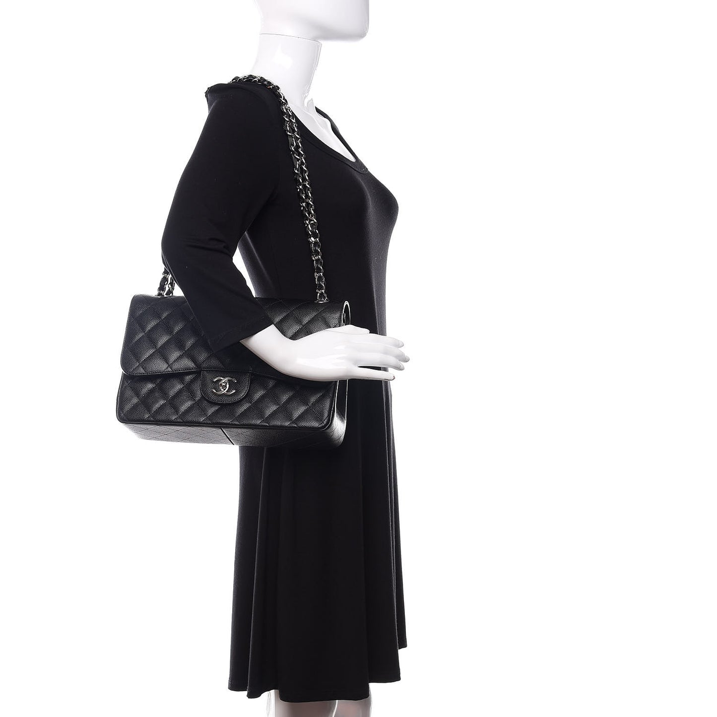 Caviar Quilted Jumbo Double Flap Black
