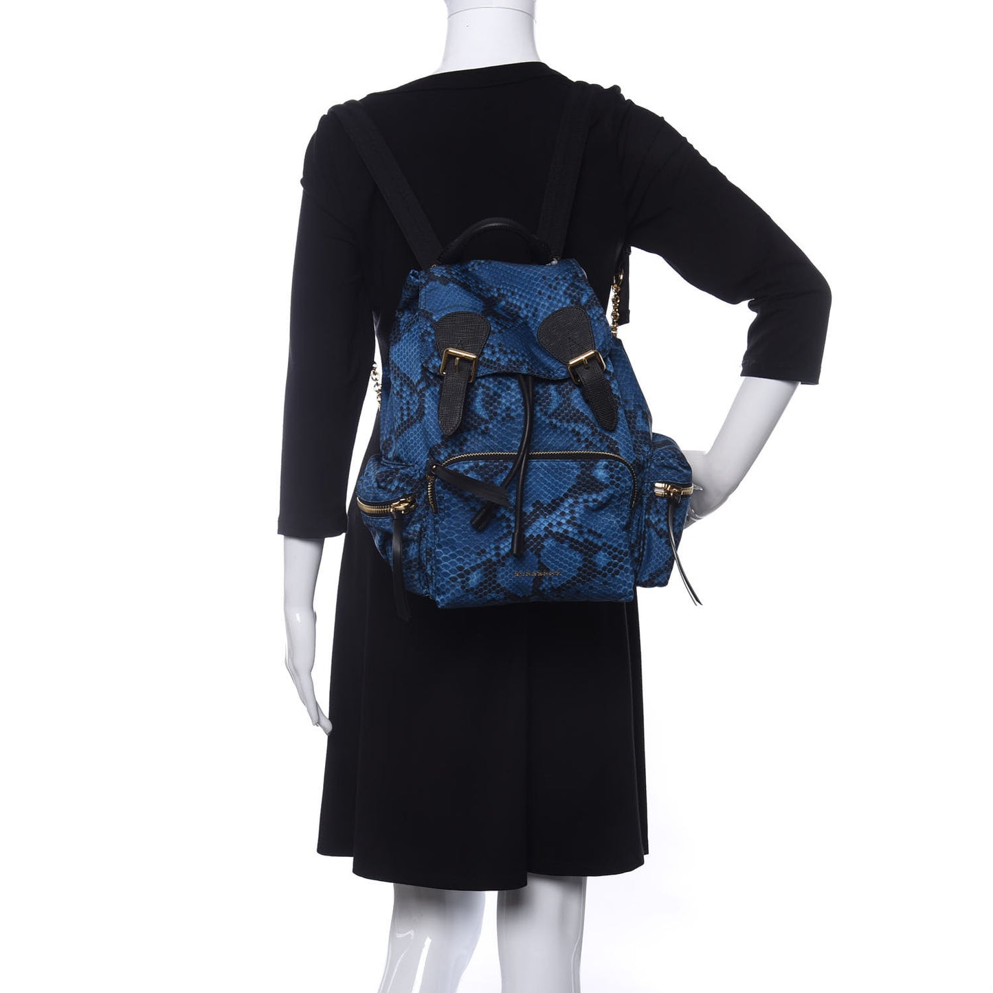 Nylon Python Print Medium Rucksack Backpack Blue