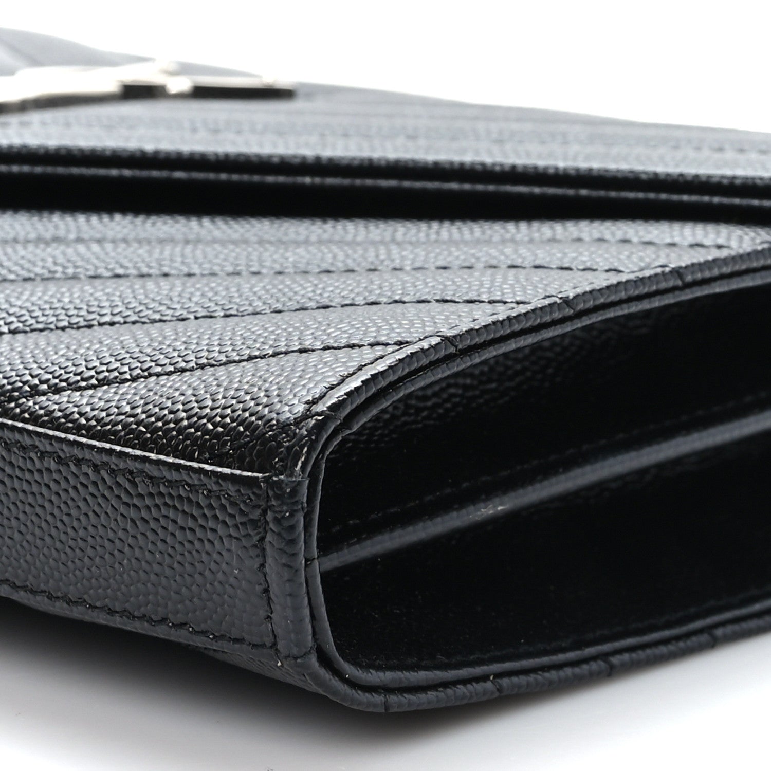 Saint Laurent Grain De Poudre Matelasse Chevron Monogram Chain Wallet Black 9 of 10