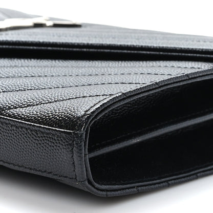 Saint Laurent Grain De Poudre Matelasse Chevron Monogram Chain Wallet Black 9 of 10