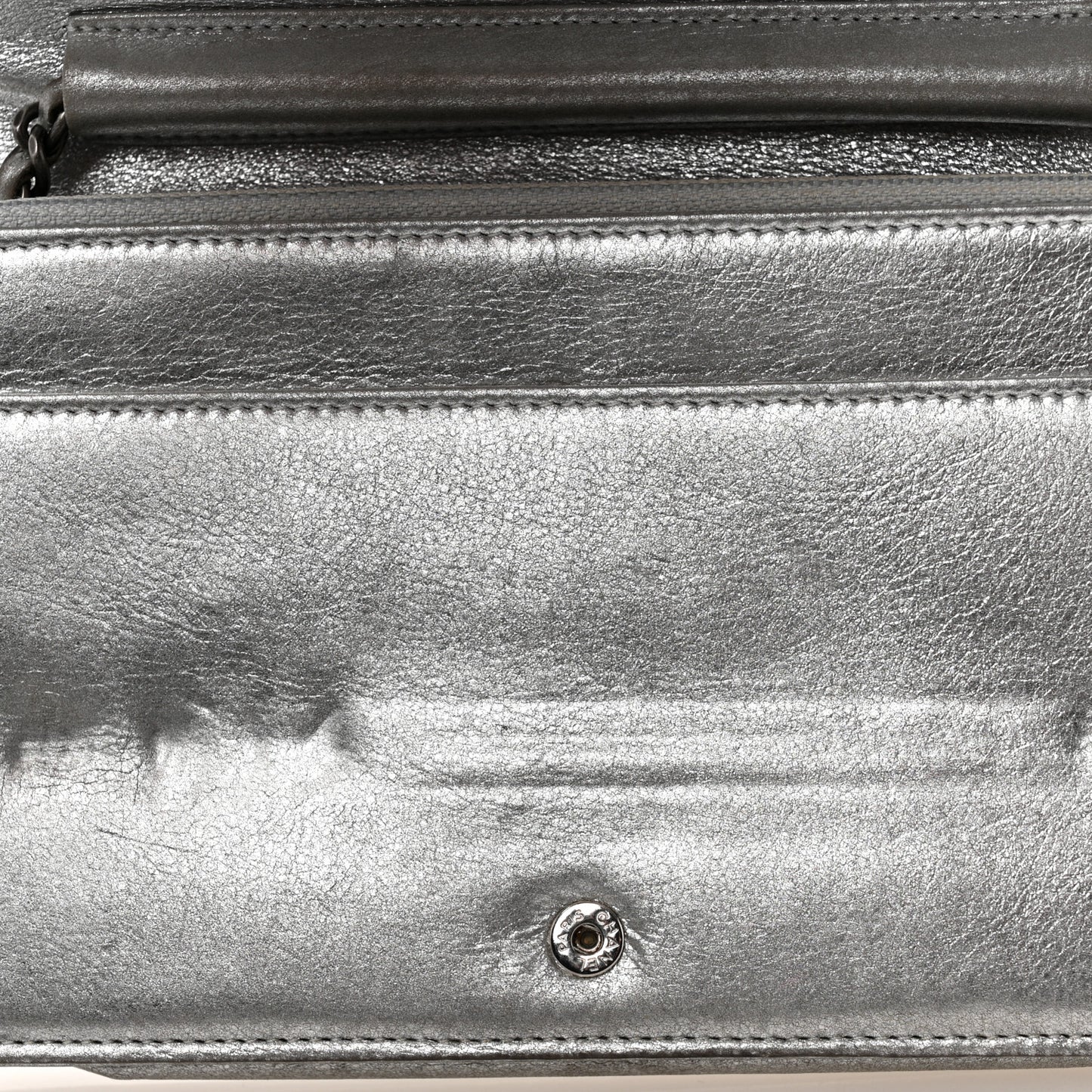 Metallic Galuchat Stingray Lambskin Boy Wallet On Chain WOC Silver