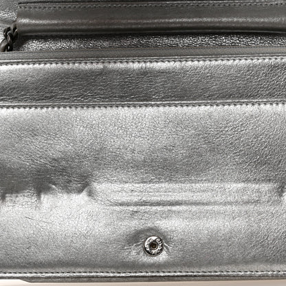 Chanel Metallic Galuchat Stingray Lambskin Boy Wallet On Chain WOC Silver 11 of 12
