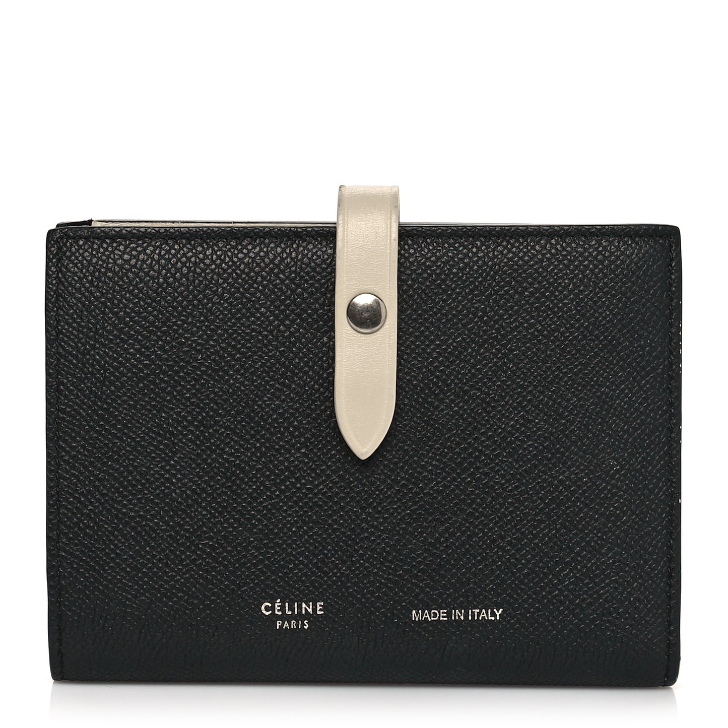 Grained Calfskin Medium Multifunction Strap Wallet Black Chalk
