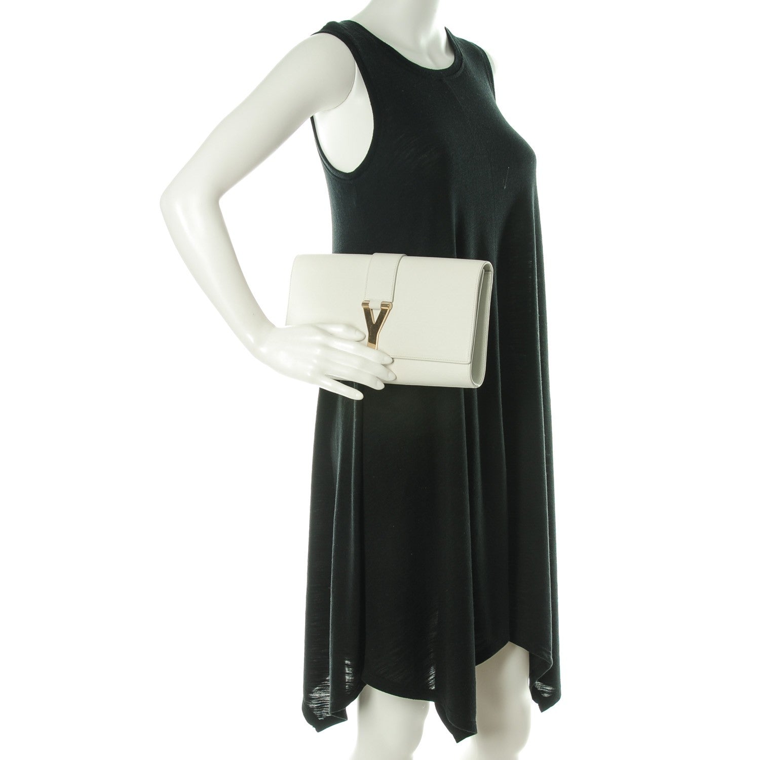 Saint Laurent Textured Calfskin Classic Y Ligne Clutch White 2 of 7