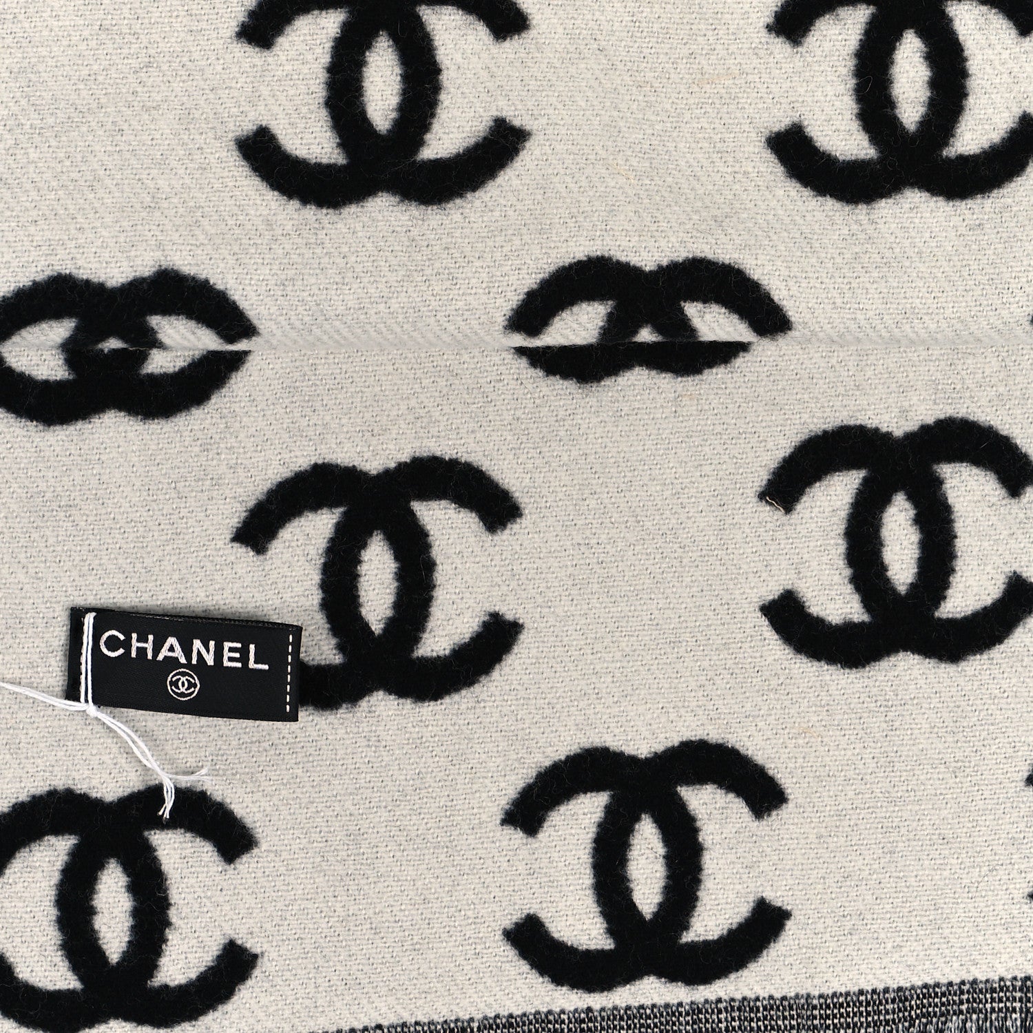 Chanel Wool Cashmere CC Scarf Black White 3 of 4