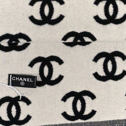 Chanel Wool Cashmere CC Scarf Black White 3 of 4
