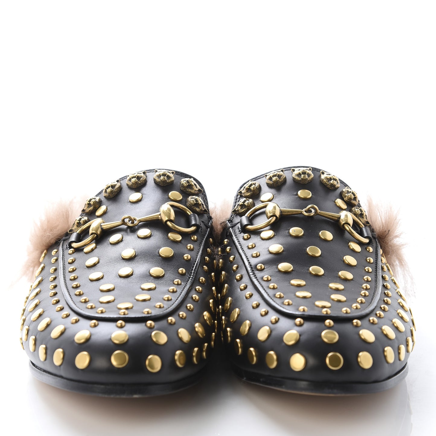 Calfskin Lambswool Studded Womens Princetown Slippers 36 Black