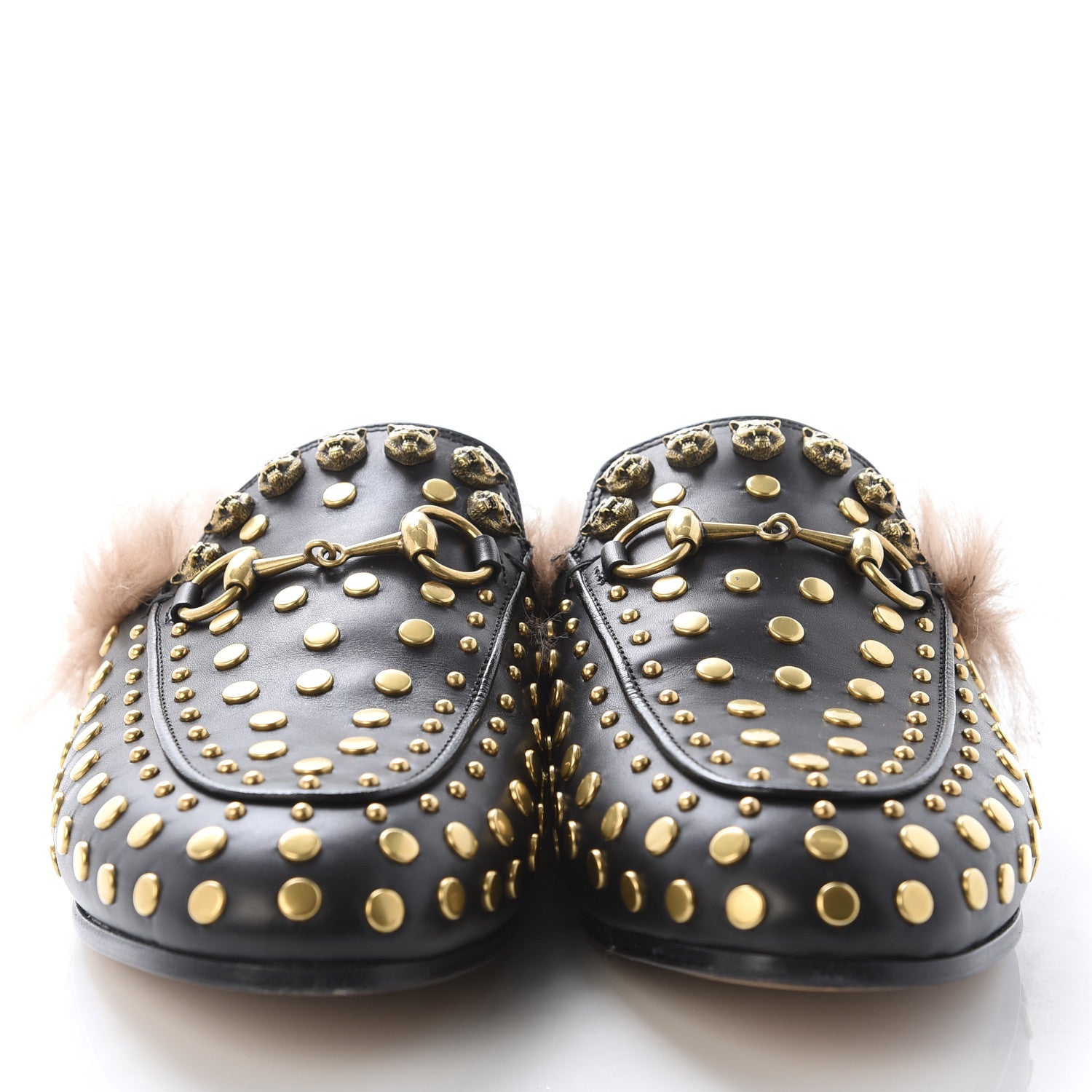 Gucci Calfskin Lambswool Studded Womens Princetown Slippers 36 Black 2 of 8