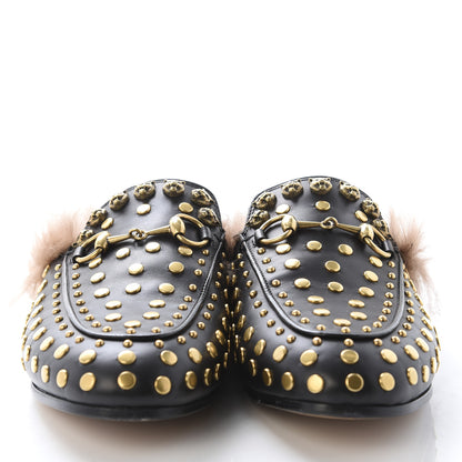 Gucci Calfskin Lambswool Studded Womens Princetown Slippers 36 Black 2 of 8