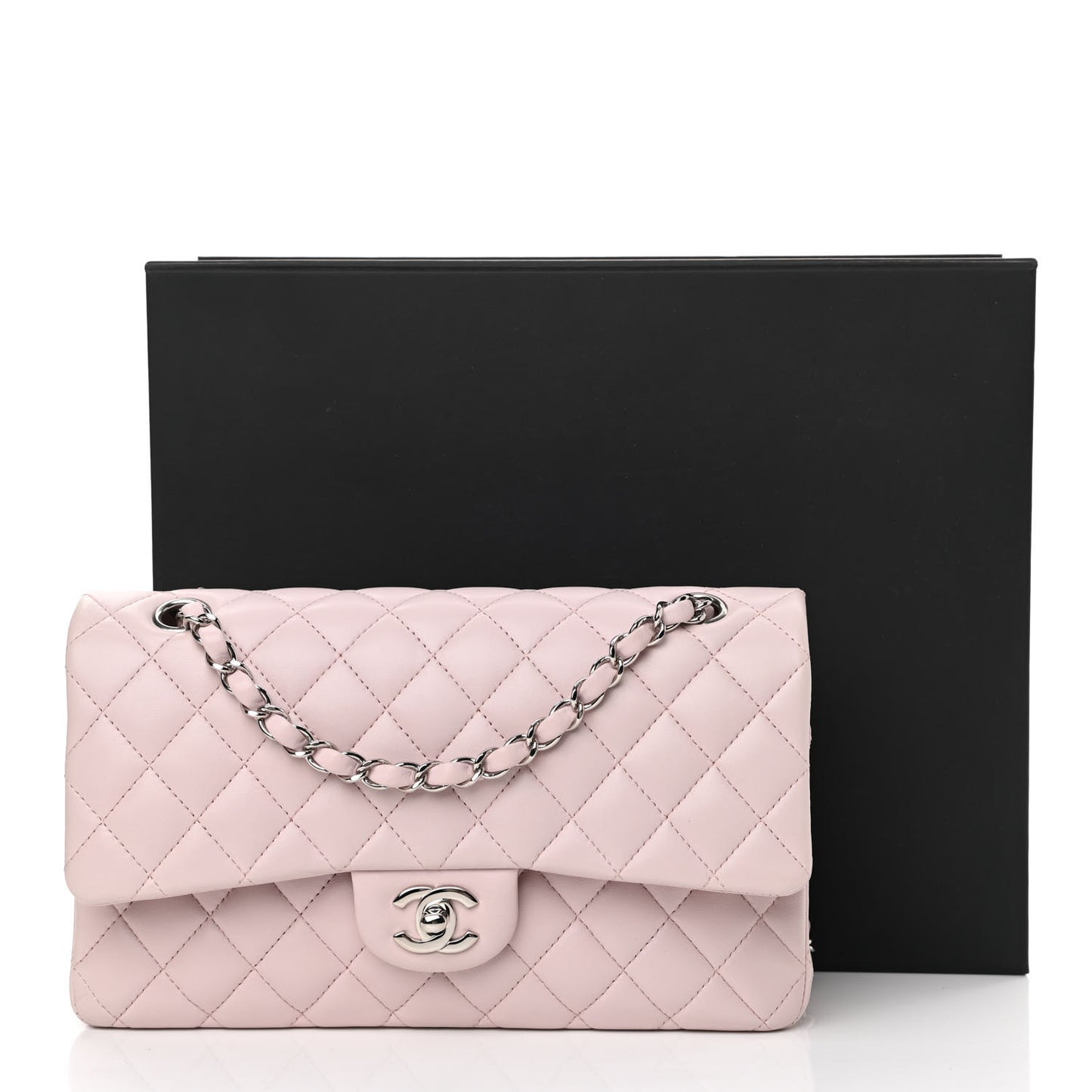 Lambskin Quilted Medium Double Flap Light Pink