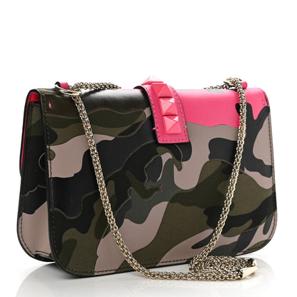 Valentino Garavani Nappa Canvas Camouflage Medium Glam Lock Rockstud Flap Fuxia Fluo 3 of 13