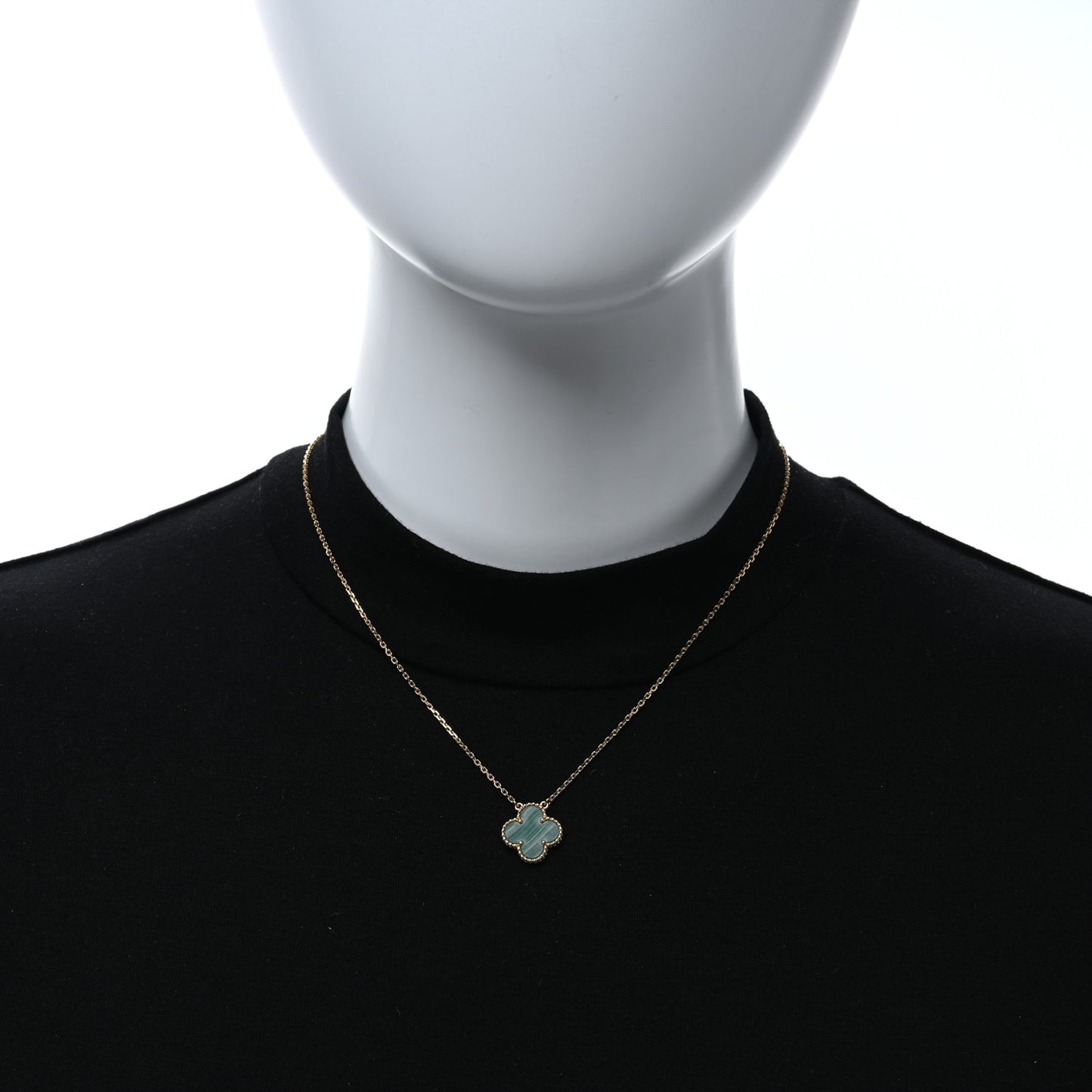 18K Yellow Gold Malachite Vintage Alhambra Pendant Necklace