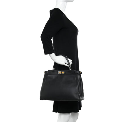Fendi Vitello Suede Medium Peekaboo Iconic Satchel Black 2 of 16