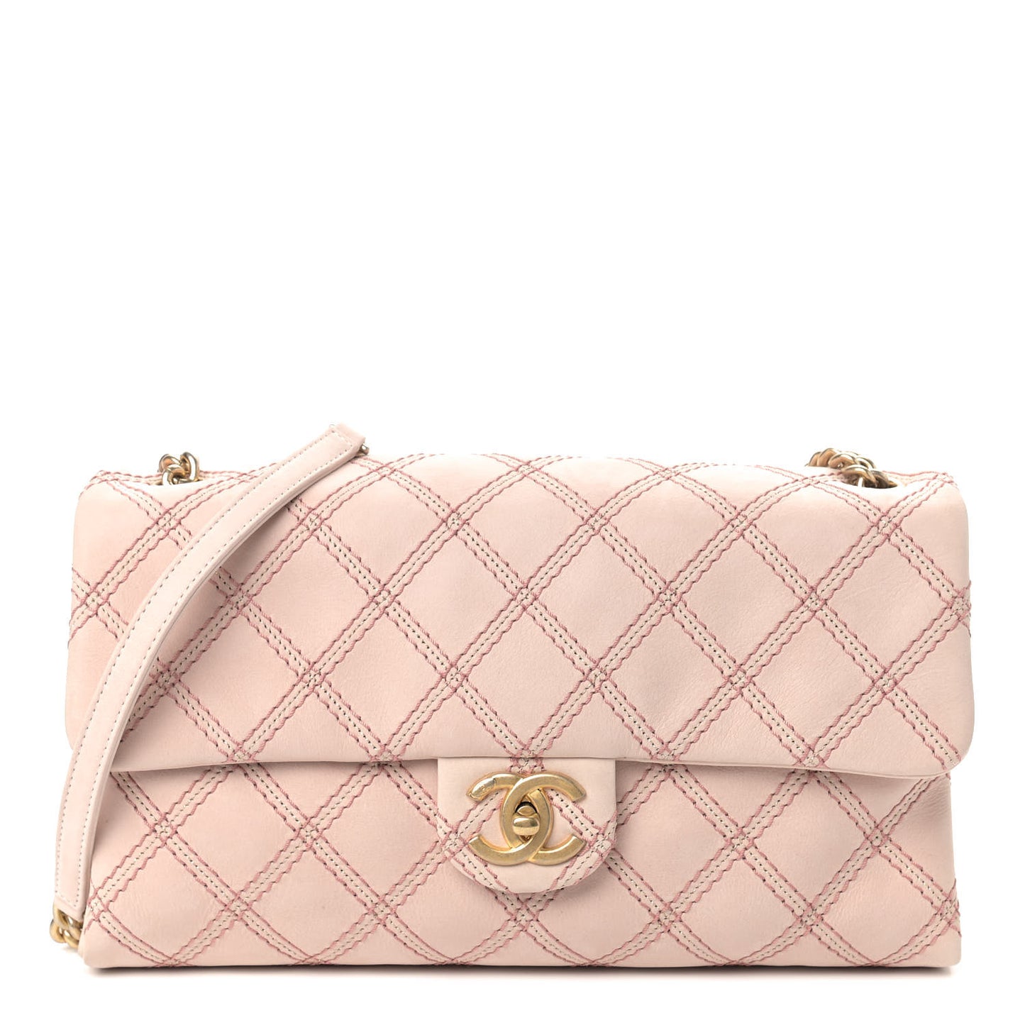 Calfskin Triple Stitched Medium Flap Pink