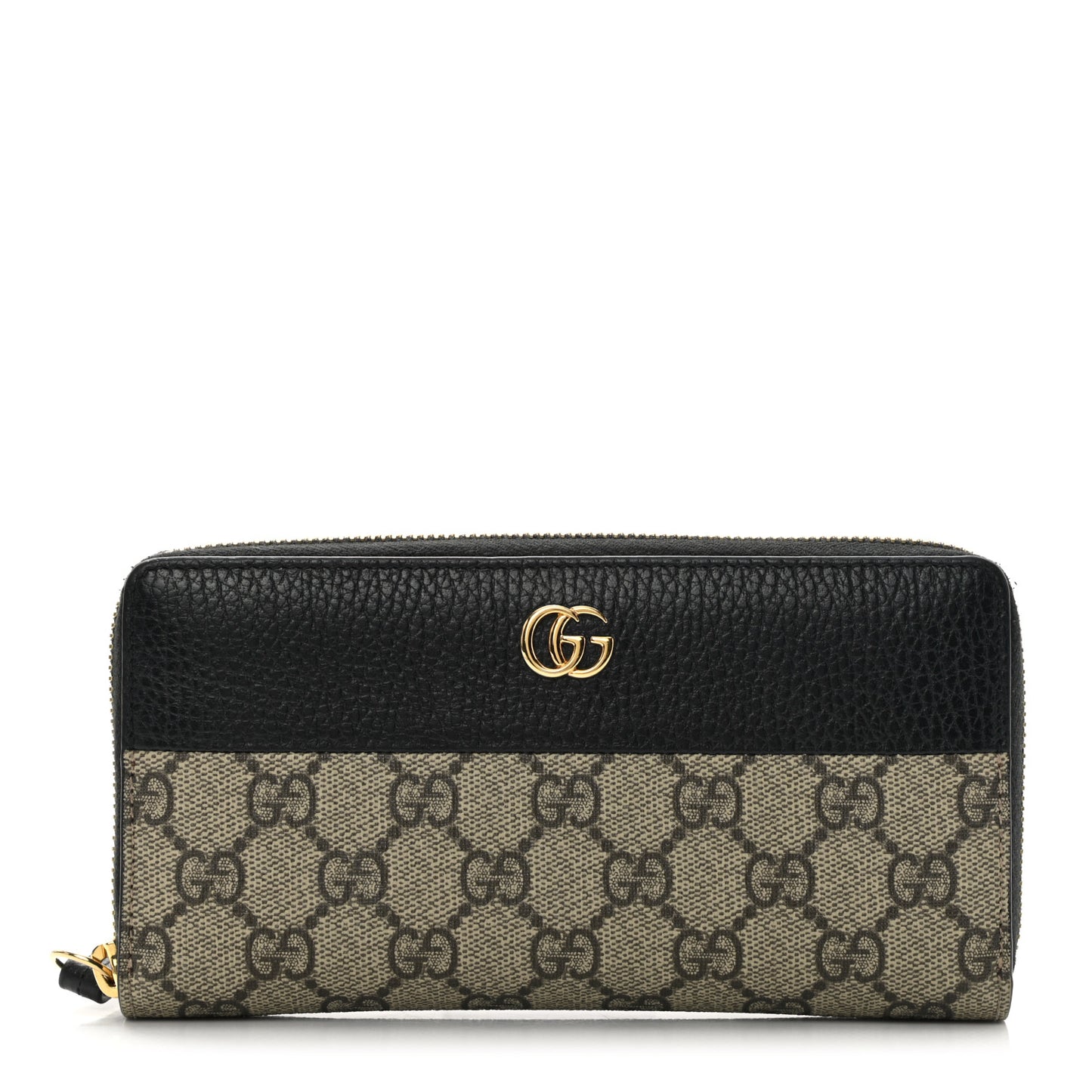 Dollar Calfskin GG Supreme Monogram GG Marmont Zip Around Wallet Black Beige Ebony