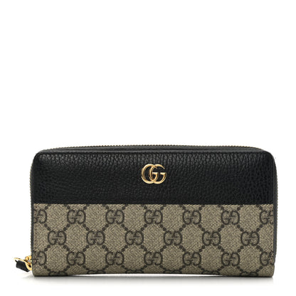 Gucci Dollar Calfskin GG Supreme Monogram GG Marmont Zip Around Wallet Black Beige Ebony 1 of 12