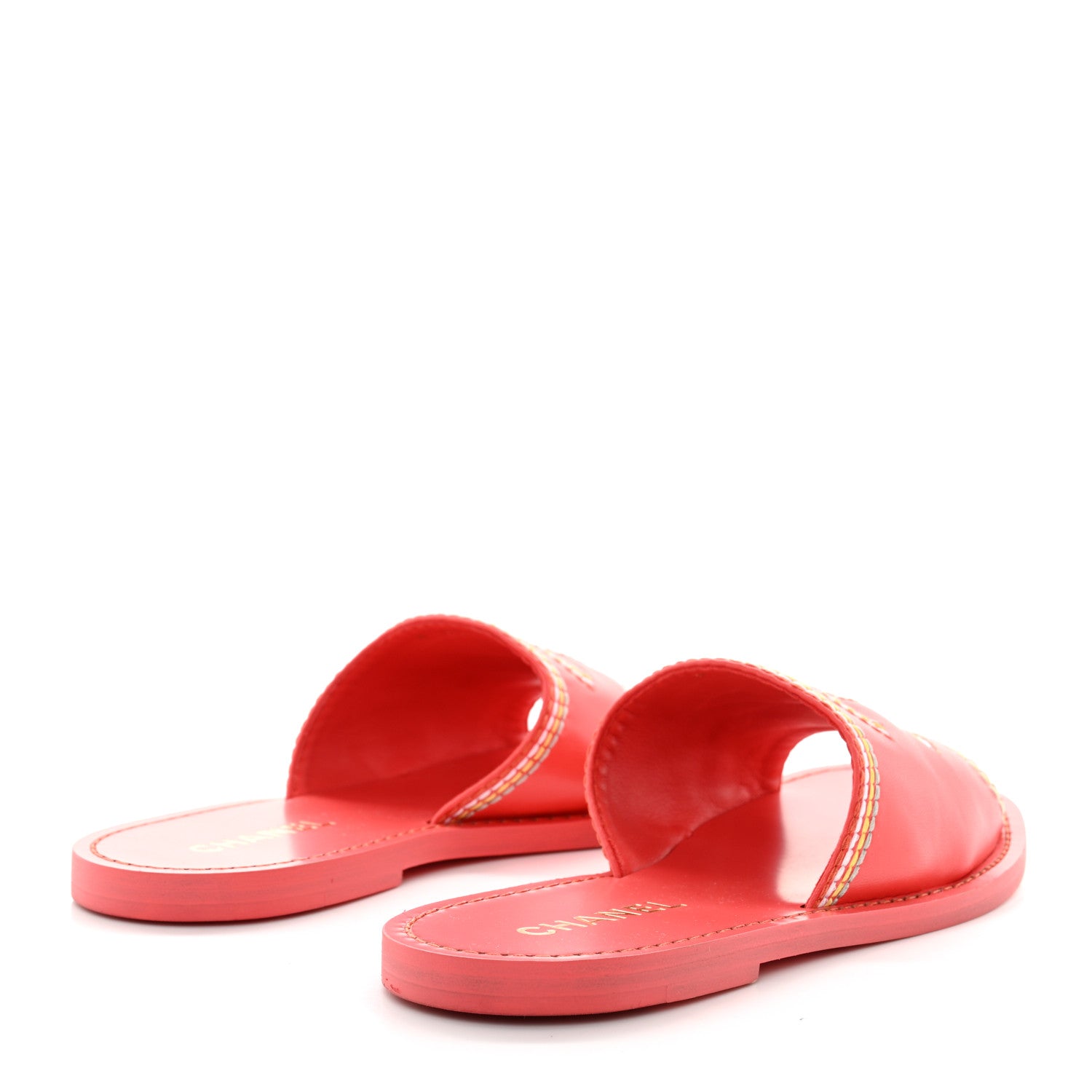 Chanel Calfskin Embroidered CC Sandal Mule 37.5 Red 4 of 11