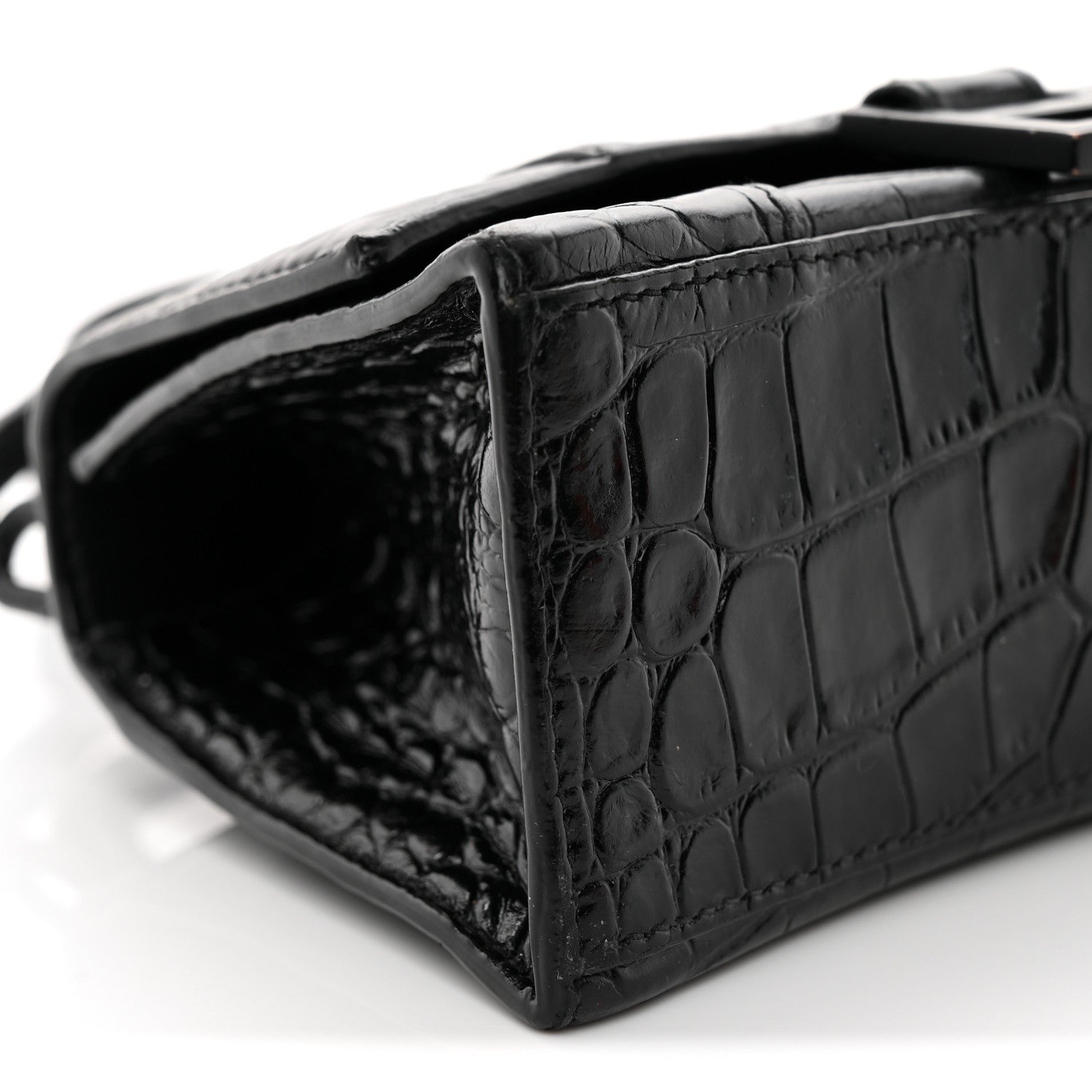 Balenciaga Shiny Calfskin Monochrome Crocodile Embossed Hourglass Top Handle Bag XS Black 10 of 17