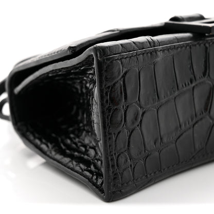 Balenciaga Shiny Calfskin Monochrome Crocodile Embossed Hourglass Top Handle Bag XS Black 10 of 17