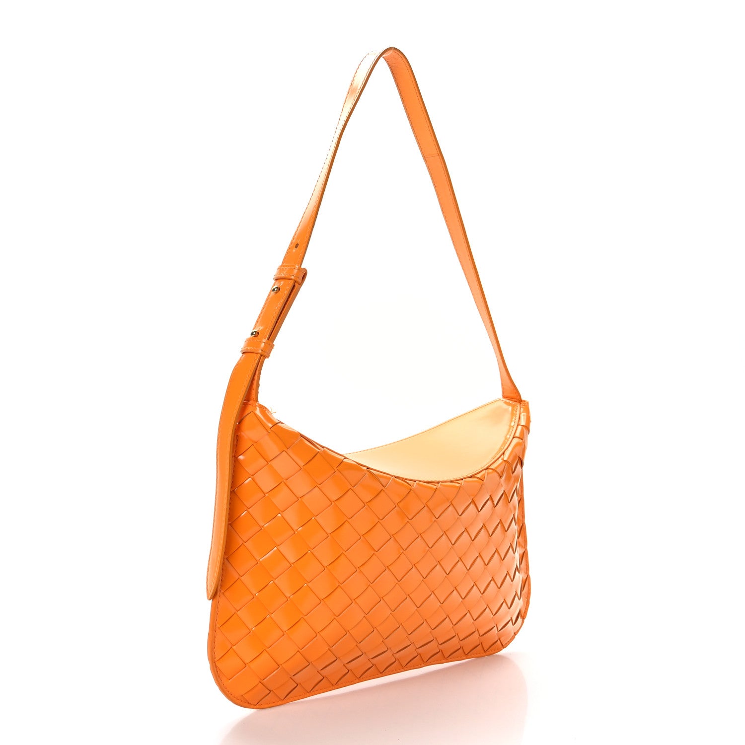 Bottega Veneta Brushed Calfskin Intrecciato Cradle Fold Over Shoulder Bag Tangerine 3 of 8
