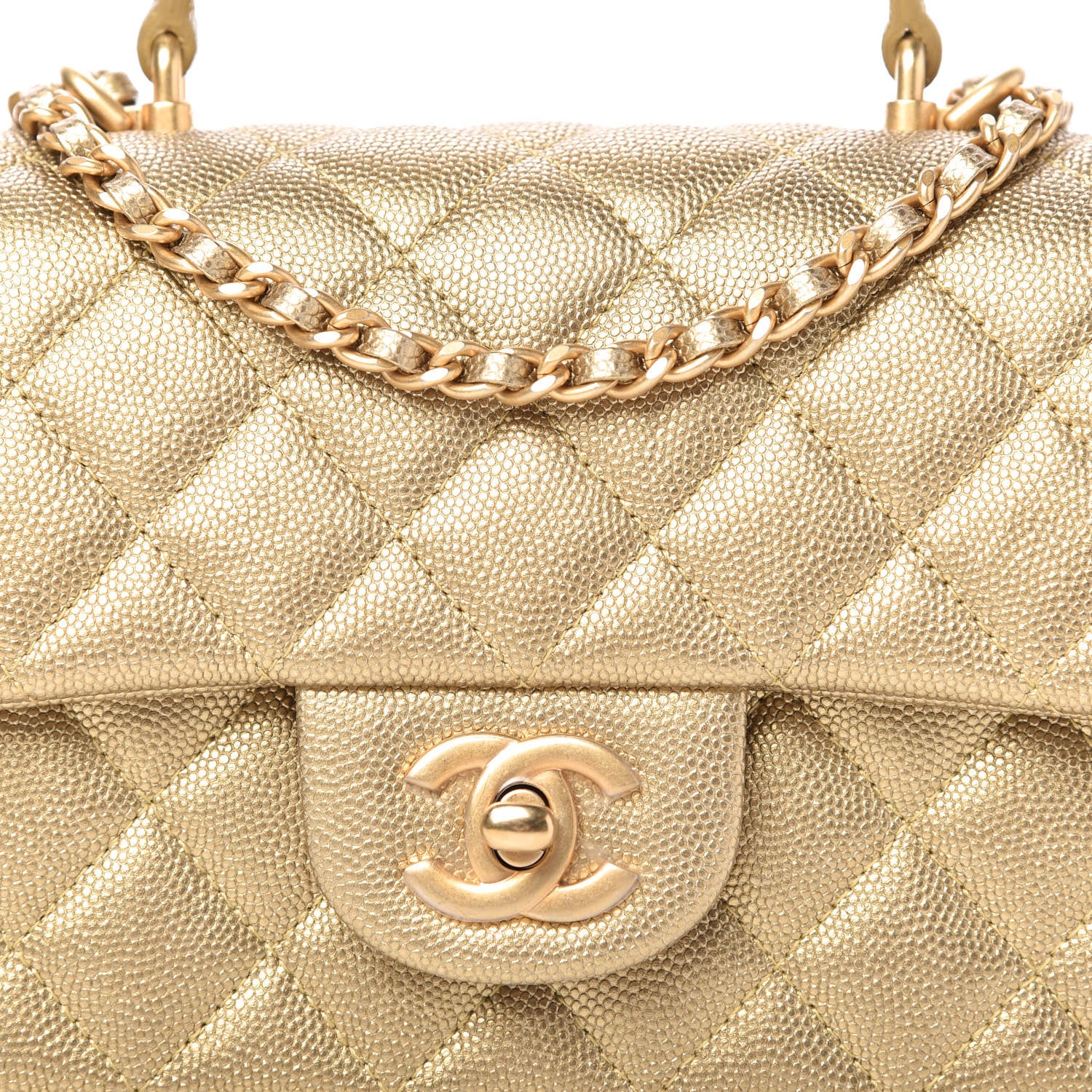 Chanel Metallic Caviar Quilted Mini Top Handle Rectangular Flap Gold 10 of 10