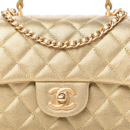 Chanel Metallic Caviar Quilted Mini Top Handle Rectangular Flap Gold 10 of 10