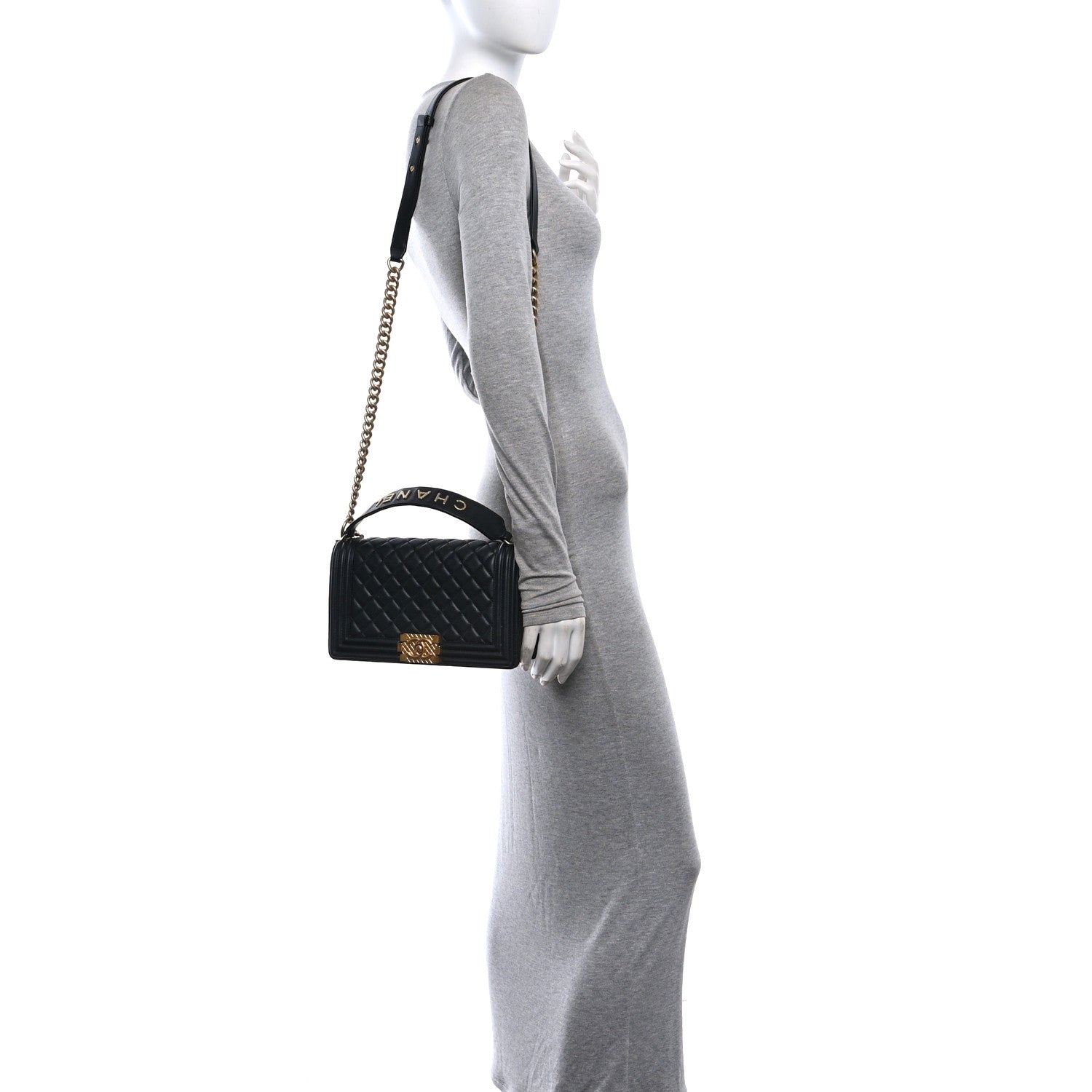 Chanel Calfskin Medium Boy Logo Top Handle Flap Black Black 2 of 10