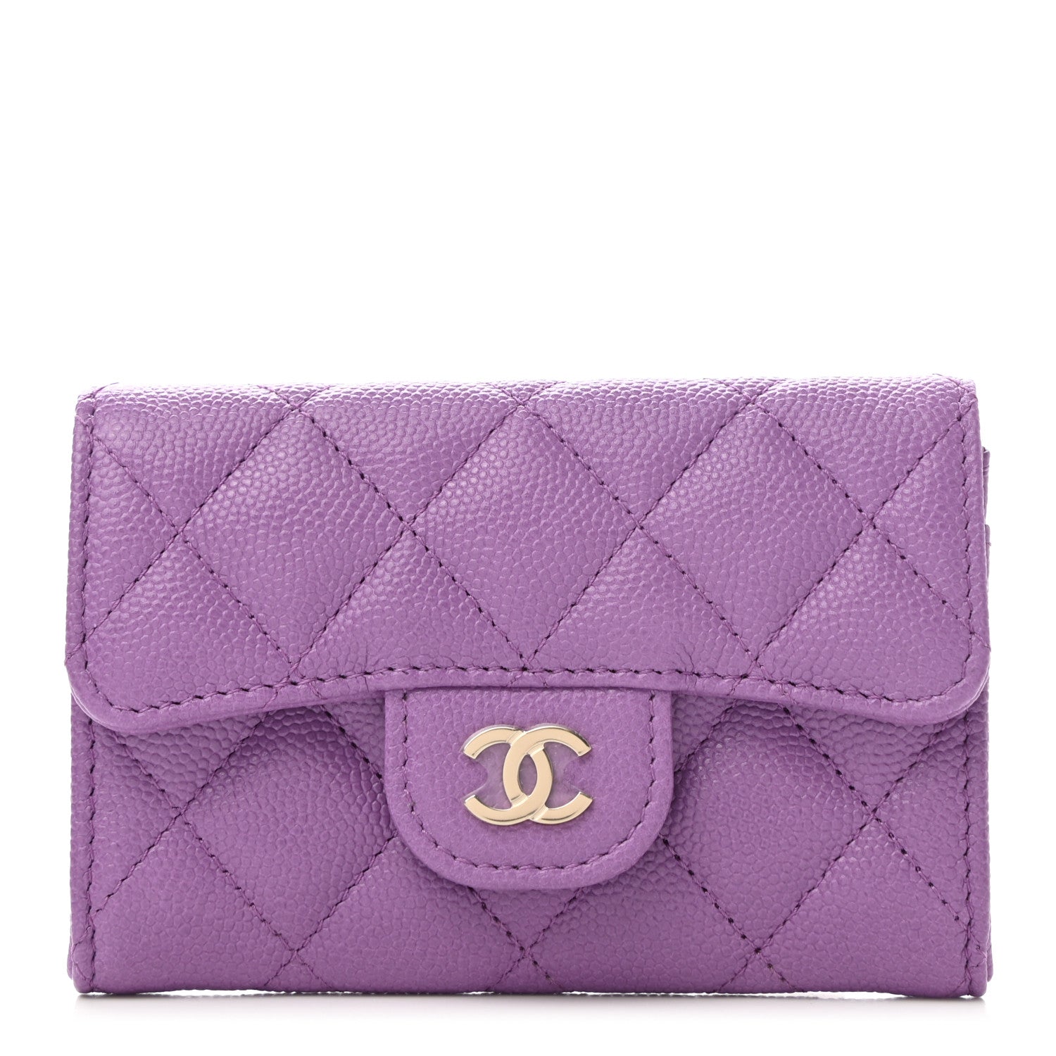 Chanel Caviar Quilted Flap Card Holder Wallet Purple 1 of 8