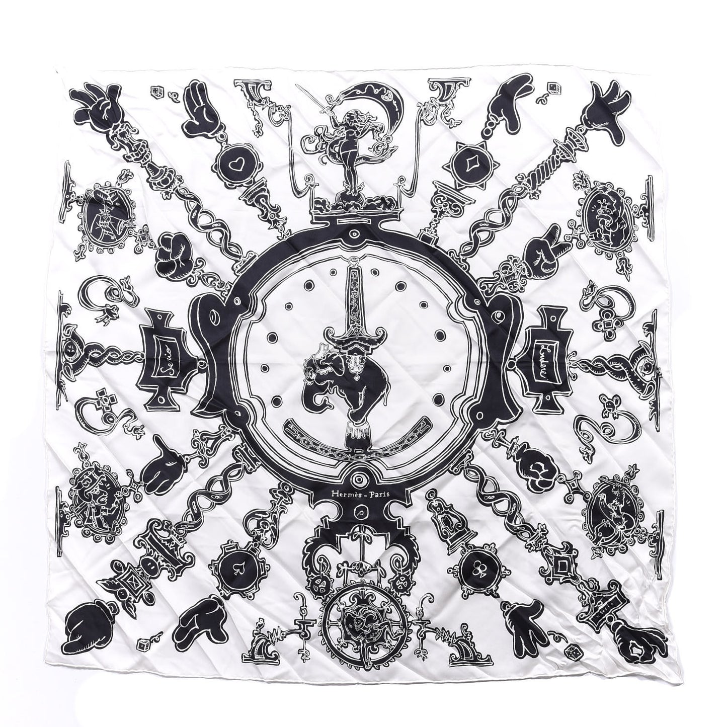 Silk Serio Ludere Scarf 90 White Black