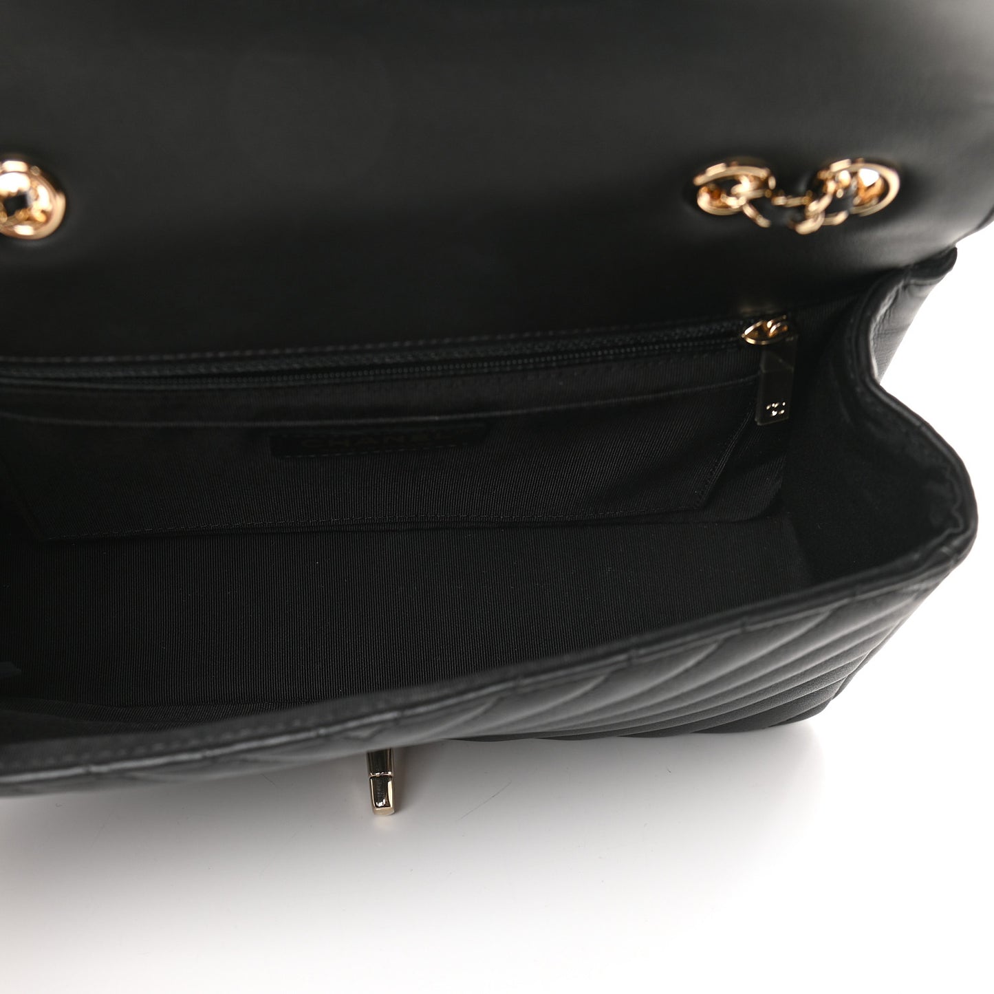 Calfskin Chevron Quilted Small Statement Flap Black