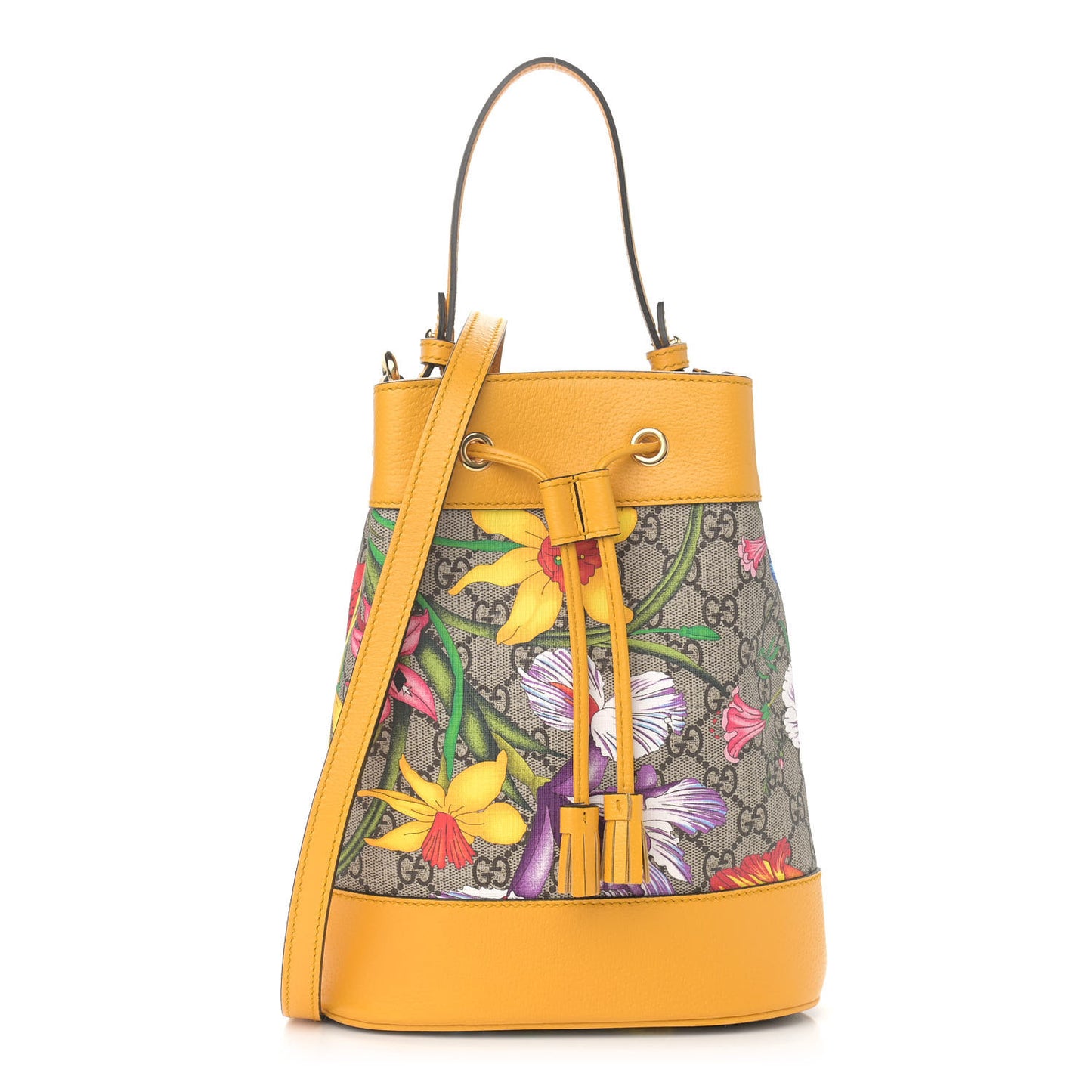 GG Supreme Monogram Flora Small Ophidia Bucket Bag Beige Multicolor Crop