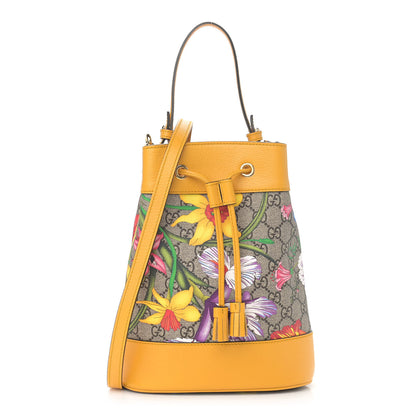 Gucci GG Supreme Monogram Flora Small Ophidia Bucket Bag Beige Multicolor Crop 1 of 12