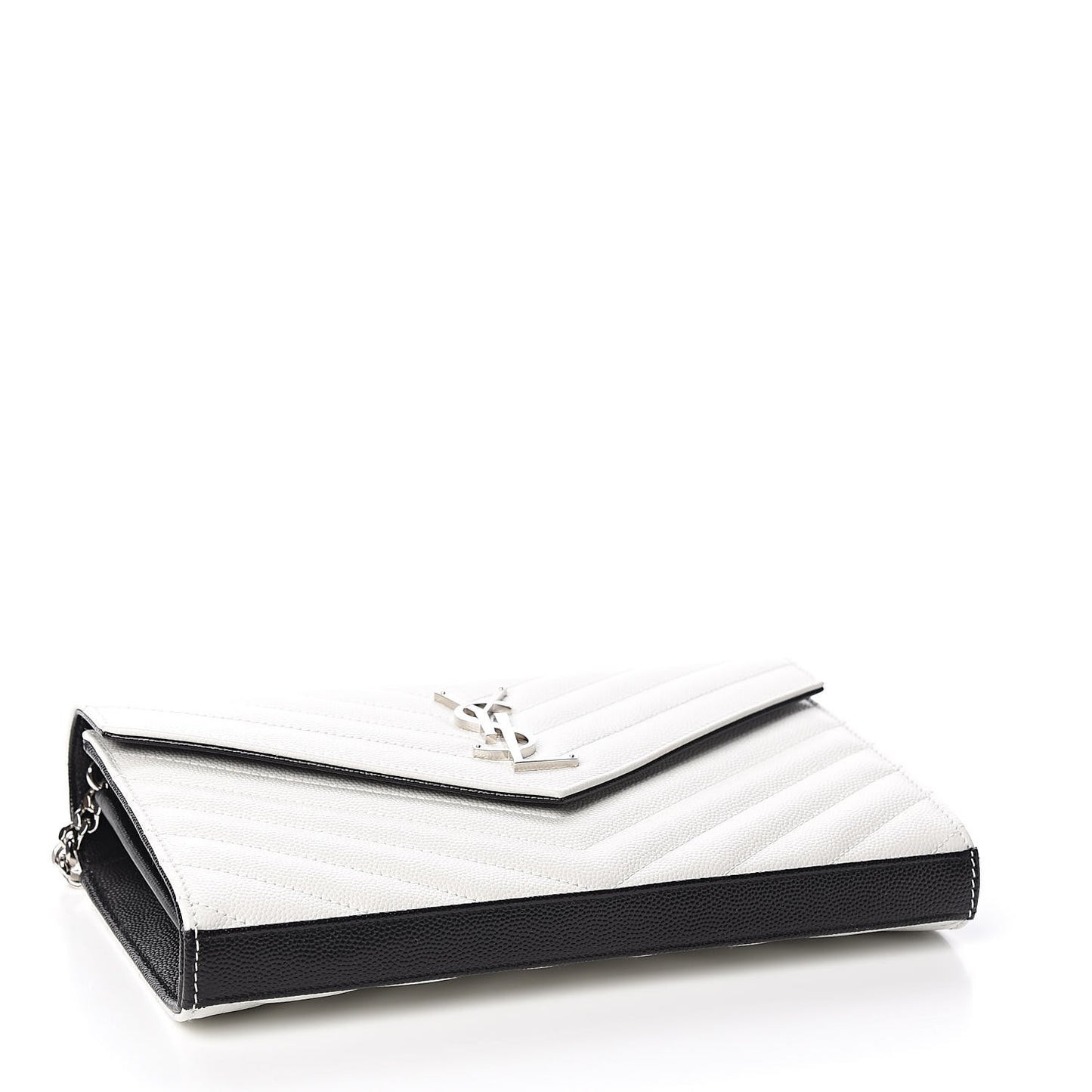 Grain De Poudre Matelasse Bi-Color Chevron Monogram Chain Wallet White Black